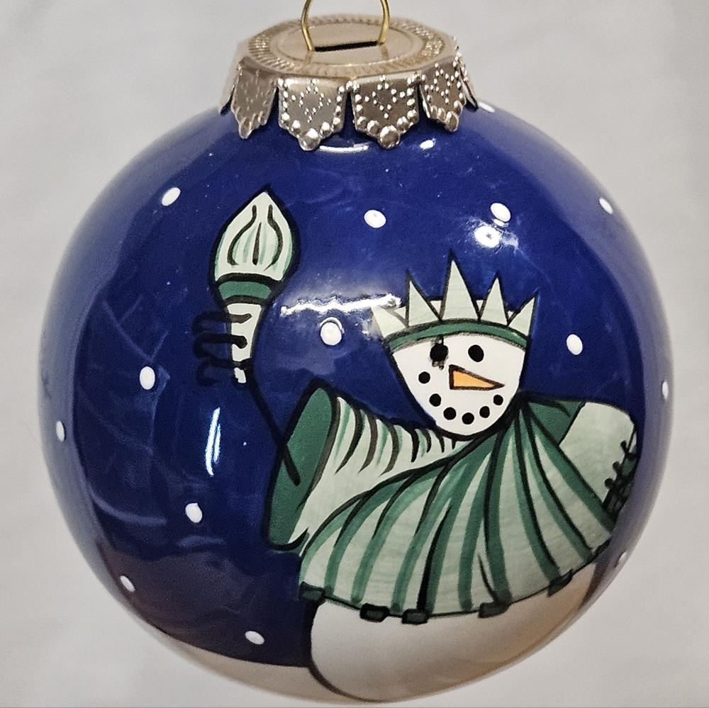 NYC STATUE OF LIBERTY SNOWMAN - OUR NAME IS MUD HANGING CHRISTMAS TREE ORNAMENT